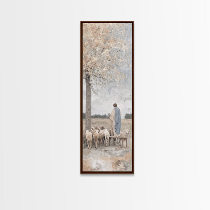 Riverside Shepherd Calm, Framed Canvas Print, Tall Narrow Wall Art, Christian Art Canvas, Jesus Painting, Christian Christmas Art, Christia