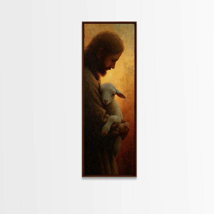 Gentle Savior Grace, Framed Canvas Print, Skinny Art, Christian Art Canvas, Jesus Painting, Christian Art Print, Christian Wall Art