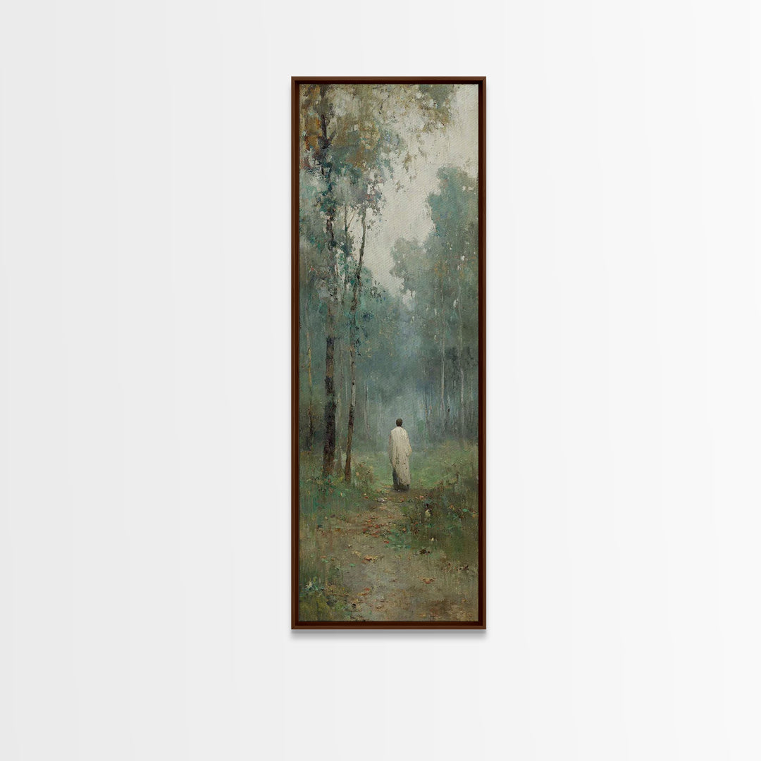 Silent Woodland Journey – Framed Canvas Print – Tall Narrow Wall Art – Christian Art Canvas – Jesus Painting – Vintage Christian Art – Chri