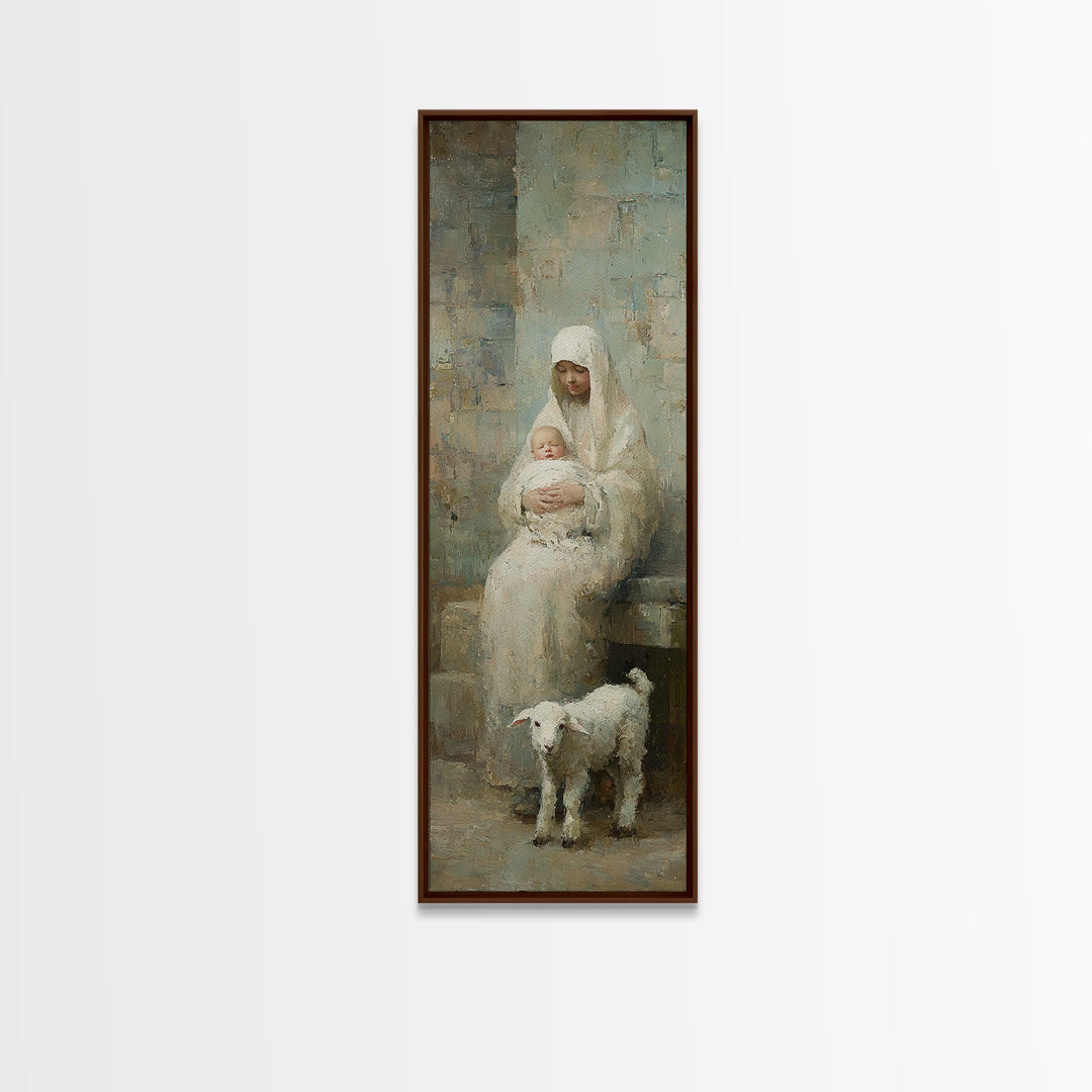 Mother’s Gentle Grace – Framed Canvas Print – Tall Narrow Wall Art – Christian Art Canvas – Mary And Jesus Painting – Christian Wall Art –