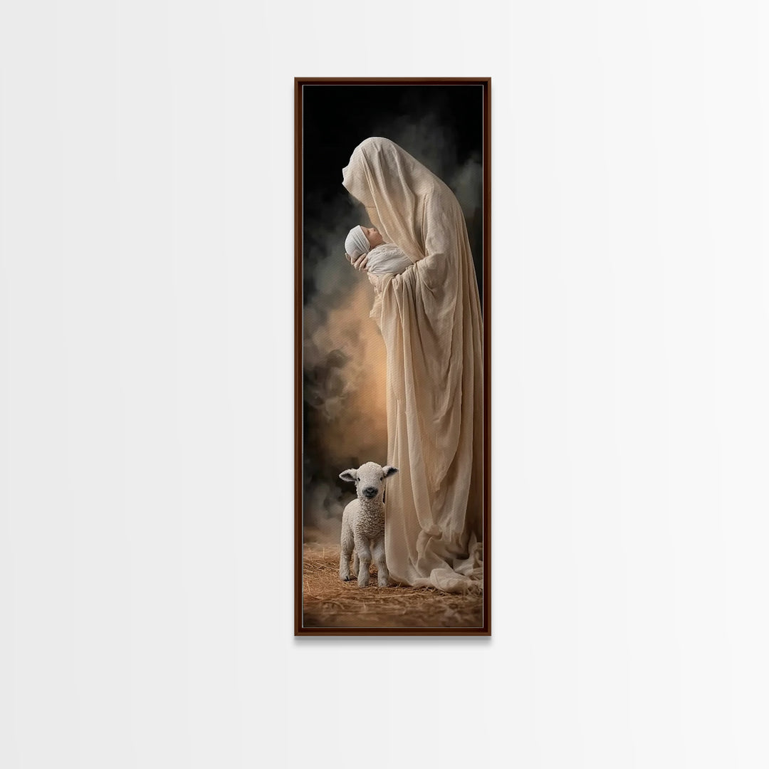 Tender Nativity Love – Framed Canvas Print – Skinny Art – Christian Christmas Decor – Christian Art Print – Christmas Wall Art – Christian