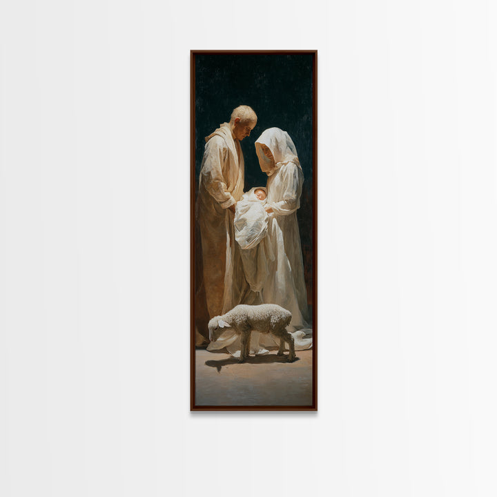 Nativity Night Peace – Framed Canvas Print – Narrow Art – Christian Art Canvas – Christmas Wall Art – Christian Art Gift – Christian Christ