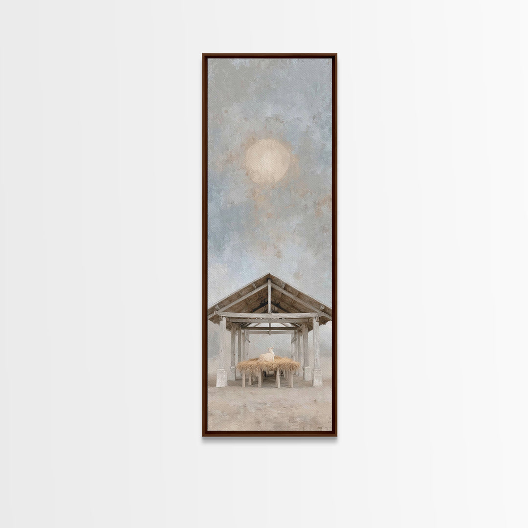 Moonlit Bethlehem Sky – Framed Canvas Print – Narrow Art – Christian Wall Art – Christian Christmas Art – Christian Art Canvas – Christmas