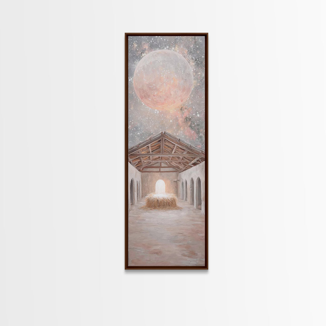Celestial Nativity Light – Framed Canvas Print – Tall Narrow Wall Art – Christian Art Canvas – Christian Christmas Art – Christian Wall Art