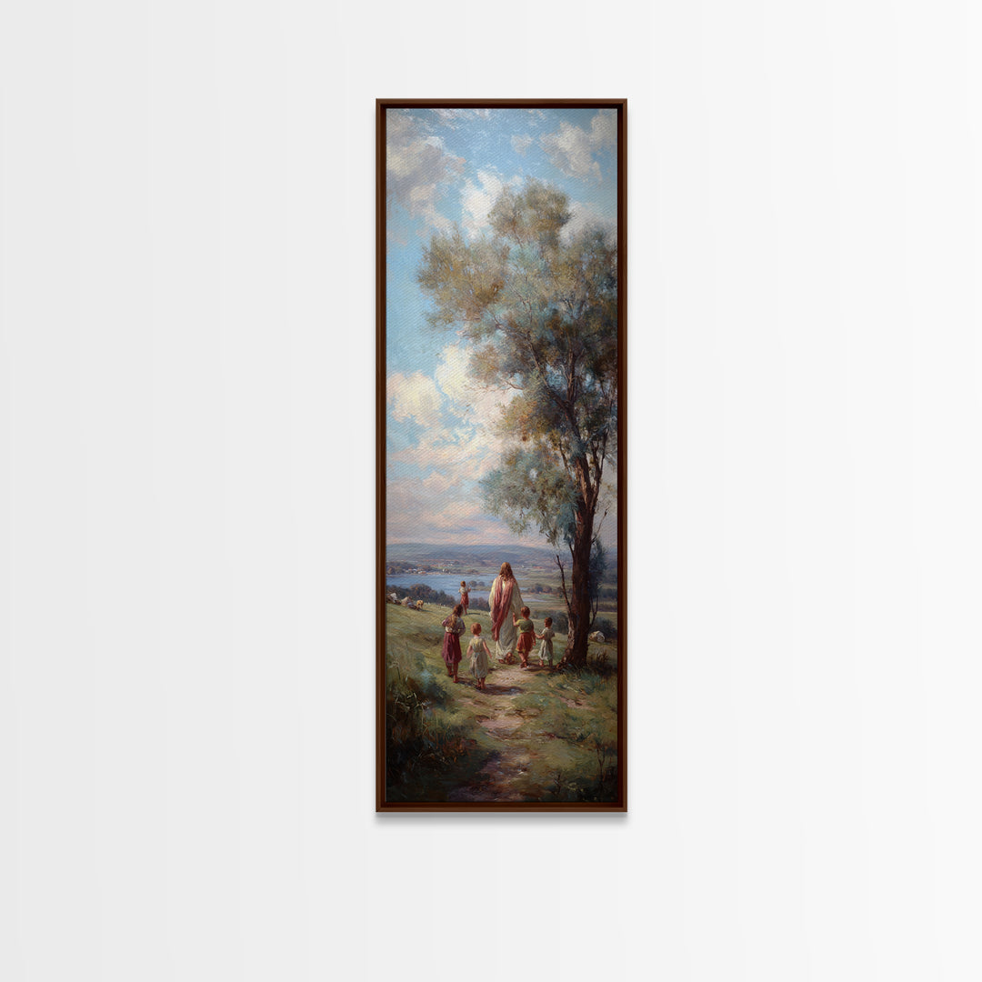 Hillside Peace – Framed Canvas Print – Narrow Art – Christian Wall Art – Jesus Painting – Christmas Art – Christian Canvas