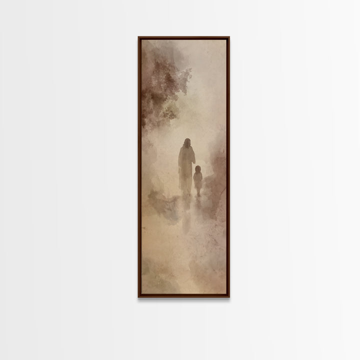 Quiet River Walk | Framed Canvas Print | Tall Narrow Wall Art | Christian Art | Jesus Painting | Christmas Art Canvas