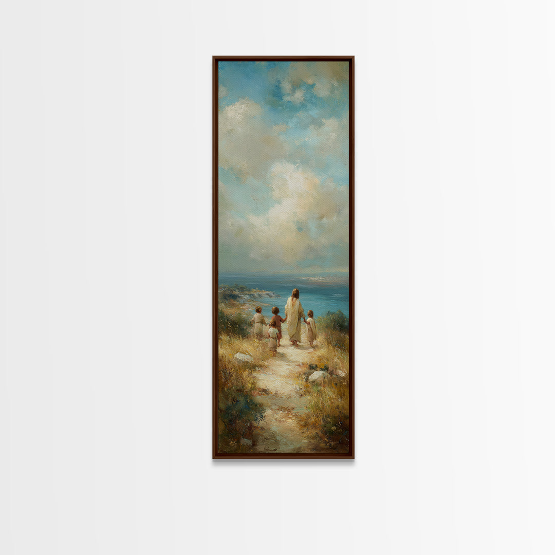 Shepherd’s Dawn, Framed Canvas Print, Tall Skinny Art Print, Christian Art, Christian Canvas, Christmas Art, Jesus Painting