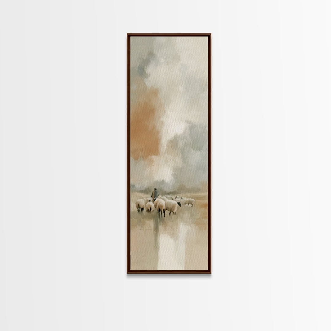 Shepherd’s Quiet Path – Framed Canvas Print – Tall Narrow Wall Art – Christian Art Canvas – Jesus Painting – Christmas Art