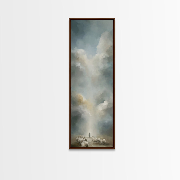 Heavenly Pasture Light | Framed Canvas Print | Tall Skinny Art Print | Christian Wall Art | Christian Art Canvas | Jesus Painting