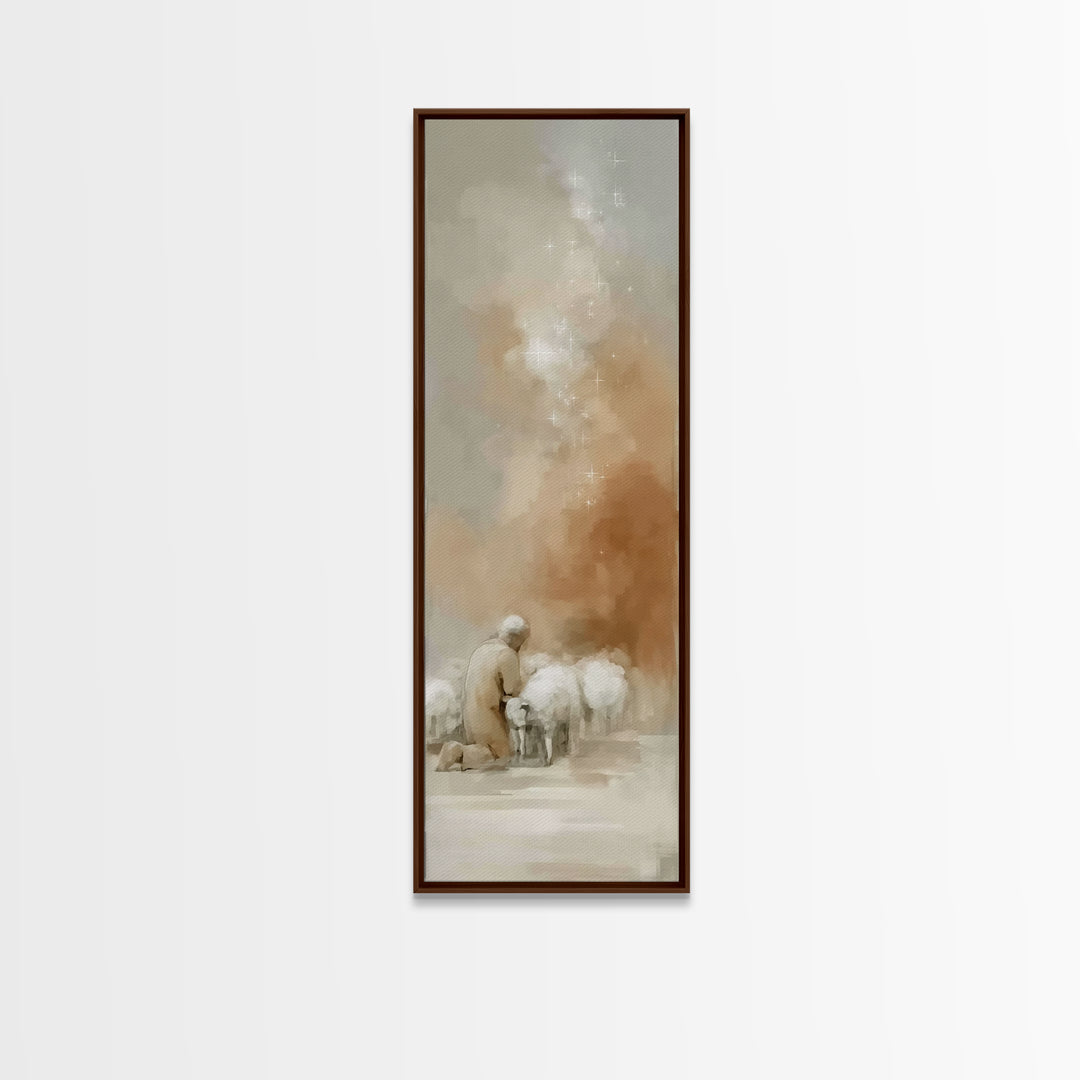 Prayer Under Stars | Framed Canvas Print | Tall Skinny Art Print | Christian Wall Art | Christian Art Canvas | Jesus Painting