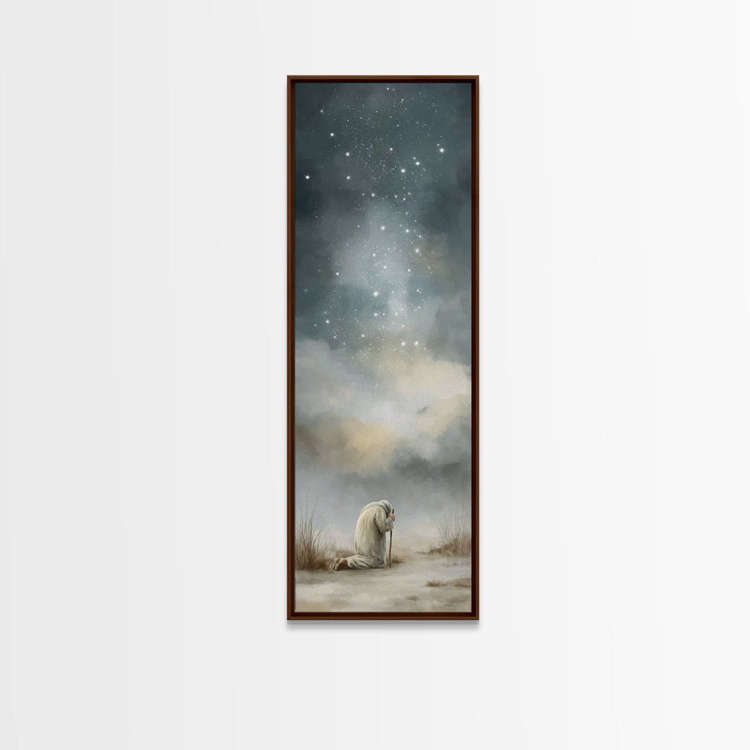 Silent Night Prayer – Framed Canvas Print – Tall Narrow Wall Art – Christian Painting – Christian Art Canvas – Christmas Art