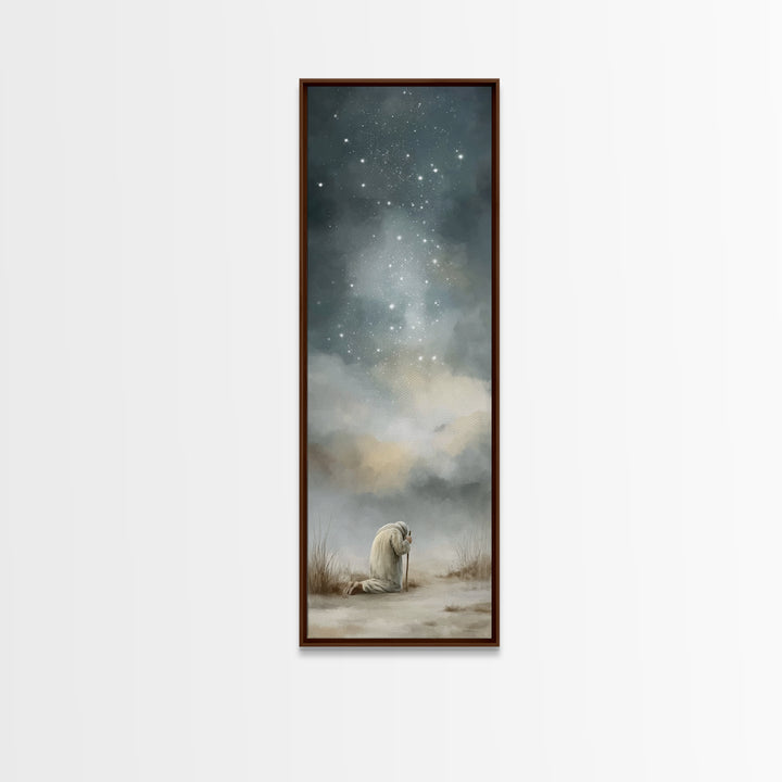 Silent Night Prayer – Framed Canvas Print – Tall Narrow Wall Art – Christian Painting – Christian Art Canvas – Christmas Art