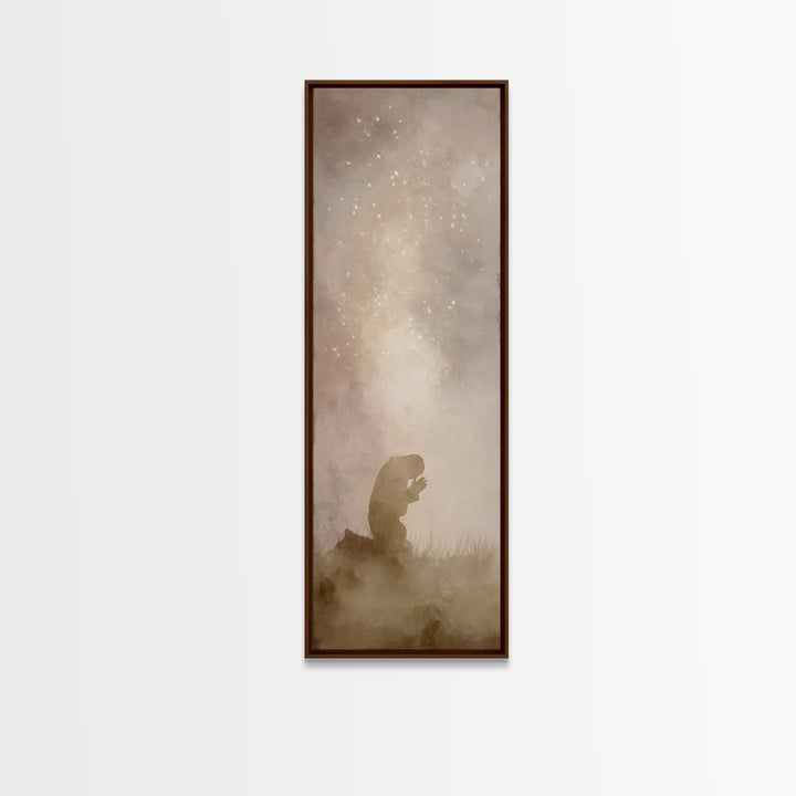 Silent Dawn Faith | Framed Canvas Print | Jesus Painting | Tall Narrow Wall Art | Christian Art Canvas | Christian Wall Art | Christian Art