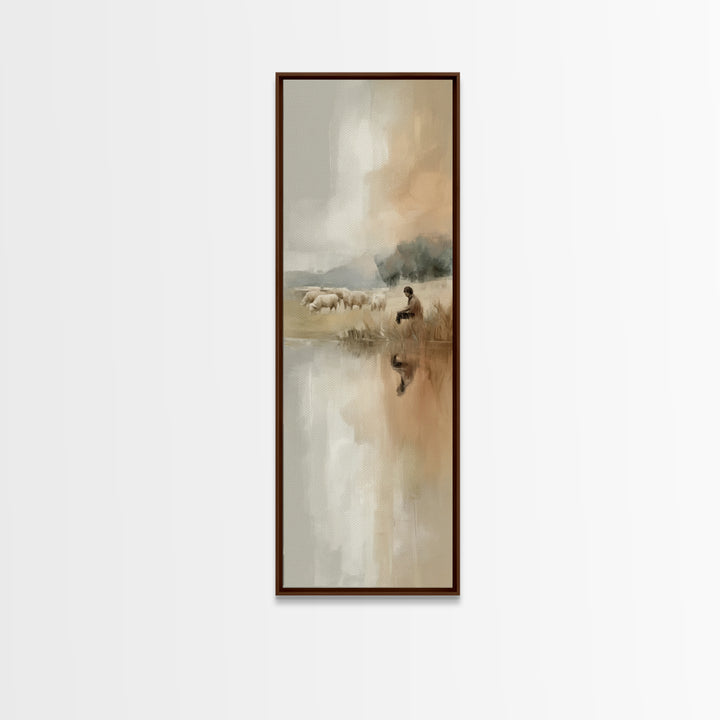 Shepherd’s Quiet Watch, Framed Canvas Print, Christian Art Canvas, Tall Narrow Wall Art, Christian Art, Jesus Painting, Christian Wall Art