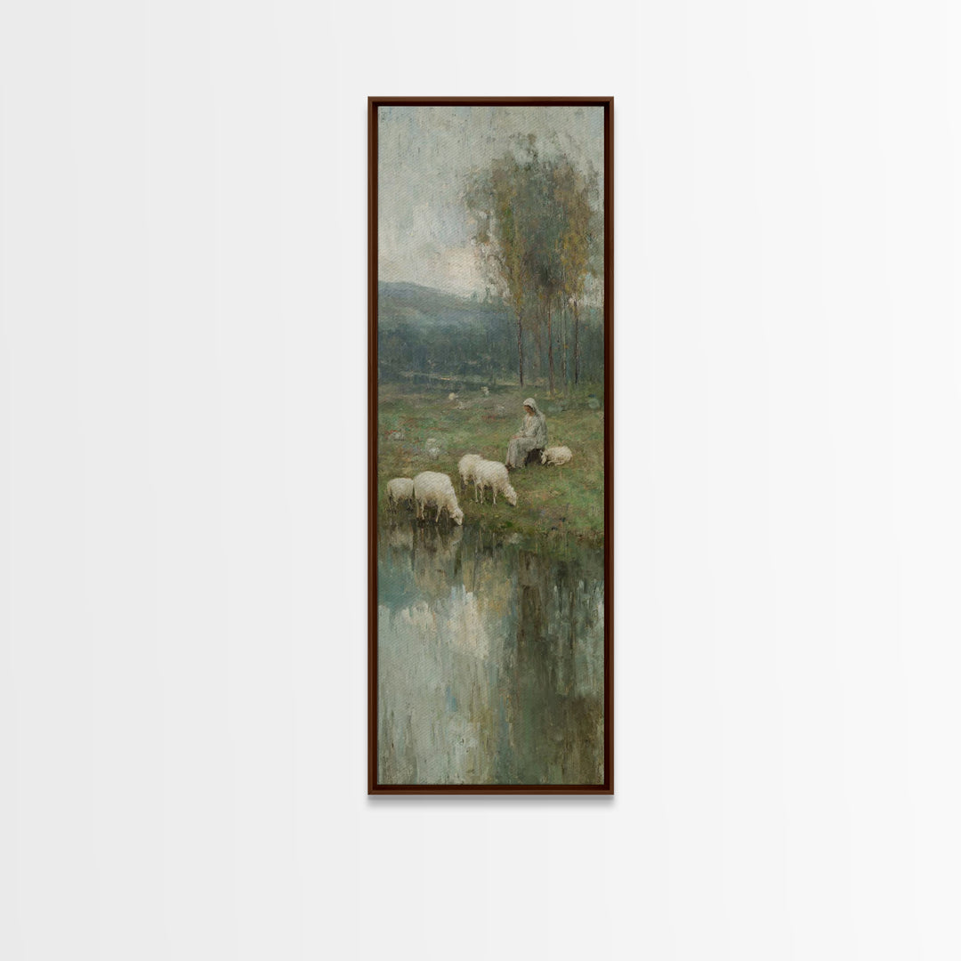 Pasture Grace Reflections – Framed Canvas Print – Christian Art – Jesus Painting – Christian Wall Art – Christian Art Canvas – Tall Narrow
