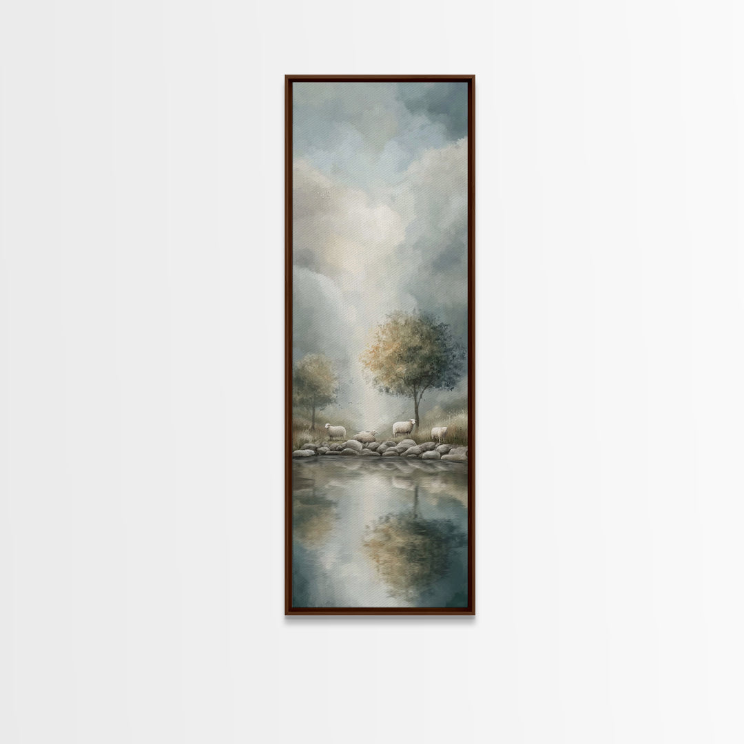 Solitude By The Lake – Framed Canvas Print – Tall Narrow Wall Art – Christian Art Canvas – Christian Art – Christian Wall Art – Jesus Paint