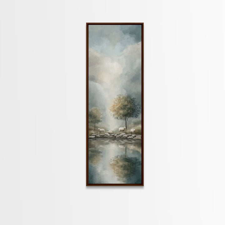 Solitude By The Lake – Framed Canvas Print – Tall Narrow Wall Art – Christian Art Canvas – Christian Art – Christian Wall Art – Jesus Paint