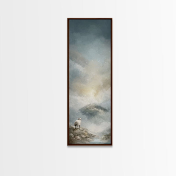 Heavenly Pasture Light – Framed Canvas Print – Tall Narrow Wall Art – Christian Wall Art – Christian Art Canvas – Jesus Painting – Christia