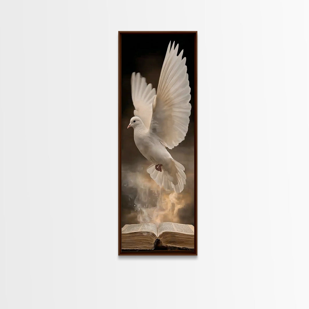 Living Word Dove – Framed Canvas Print – Tall Narrow Wall Art – Christian Art Canvas – Christian Wall Art – Christian Painting – Christmas