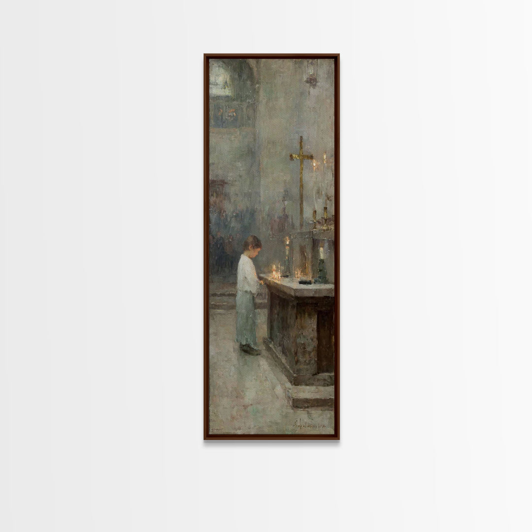 Sacred Candle – Framed Canvas Print, Christian Painting, Christian Wall Art, Vintage Christian Art, Tall Narrow Wall Art, Christian Art Can