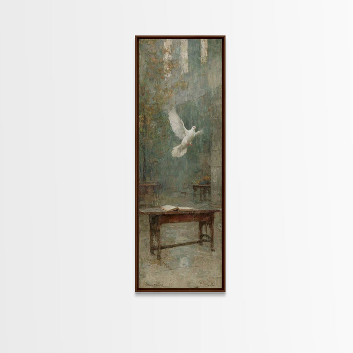 Sanctuary Light Dove – Framed Canvas Print – Narrow Art – Christian Wall Art – Christian Art Work – Vintage Christian Art – Christian Chris