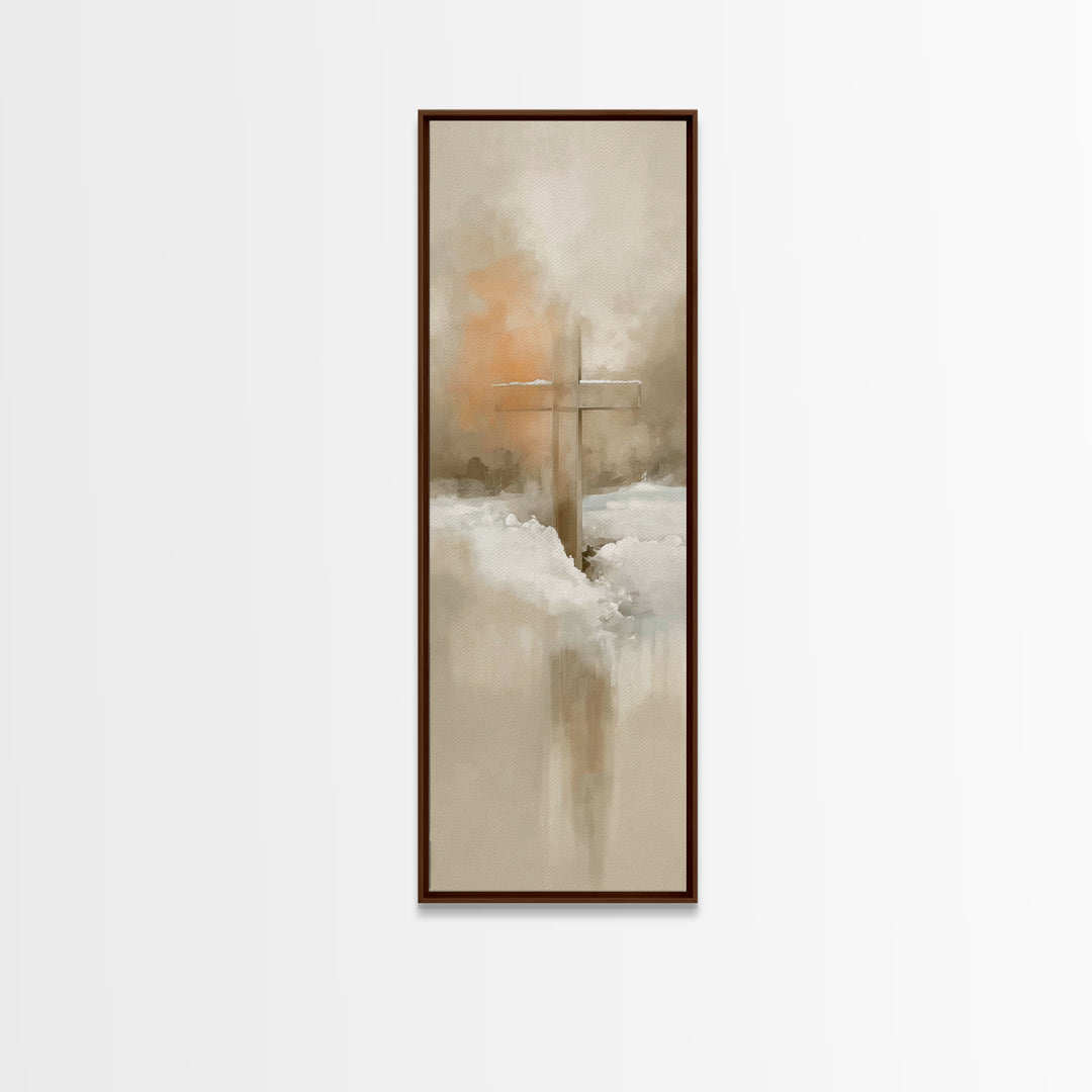 Winter Cross Glory – Framed Canvas Print – Tall Skinny Art Print – Christian Wall Art – Christian Art Canvas – Christmas Art – Christian Pa
