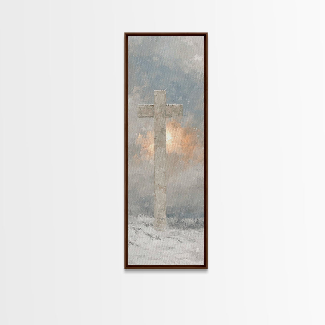 Snowfall Of Grace – Framed Canvas Print – Narrow Art – Christian Wall Art – Christian Painting – Christian Art Canvas – Christian Christmas