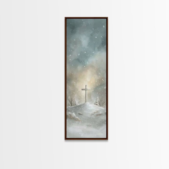 Silent Cross Hope – Framed Canvas Print – Skinny Art – Christian Art Canvas – Christian Wall Art – Christmas Art – Christian Paintings