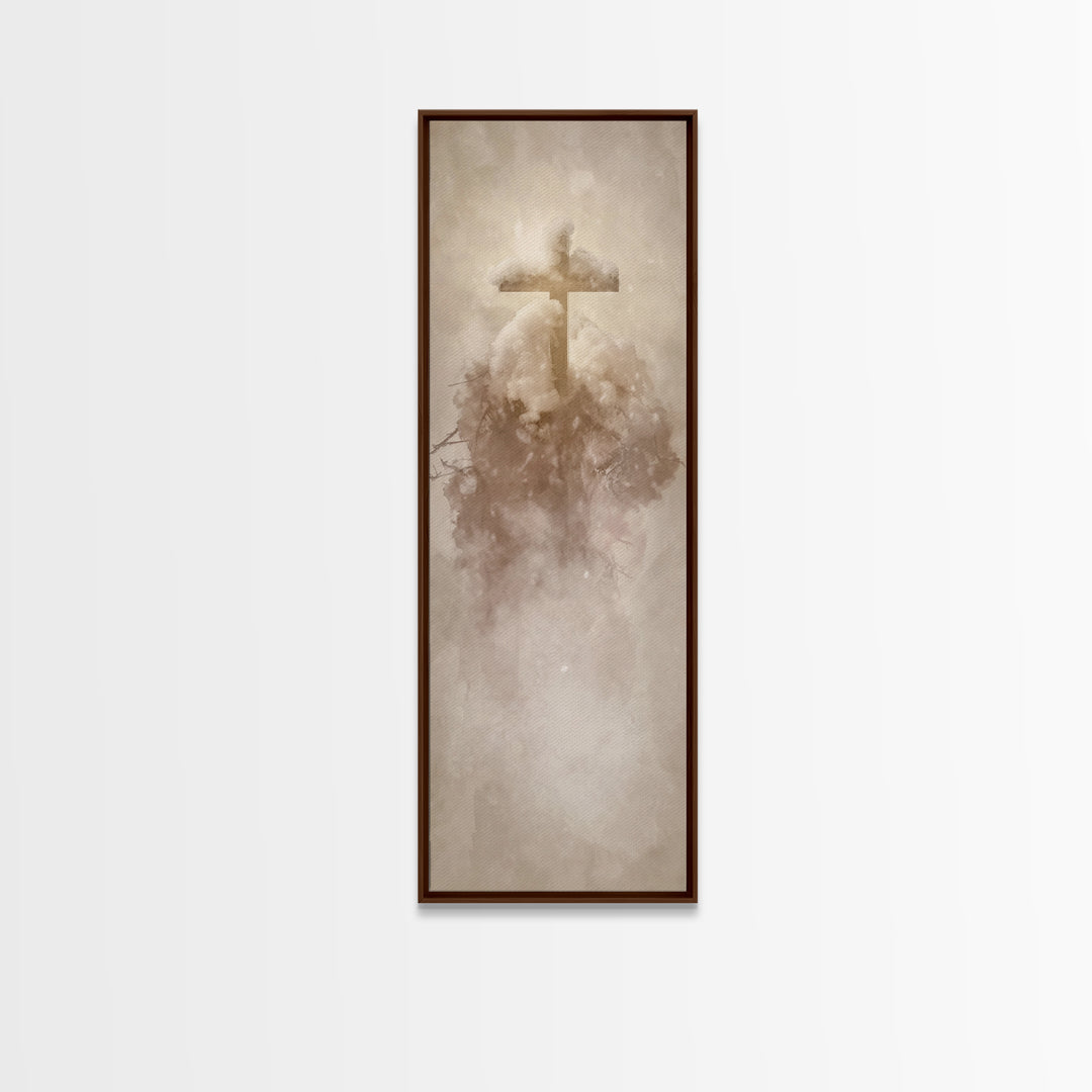Frosted Cross Peace – Framed Canvas Print – Tall Narrow Wall Art – Christian Art Canvas – Christian Wall Art – Christian Painting – Christm