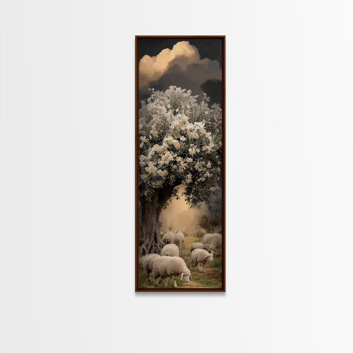 Heavenly Pastures – Framed Canvas Print – Tall Narrow Wall Art – Jesus Painting – Christian Wall Art – Christian Art Canvas