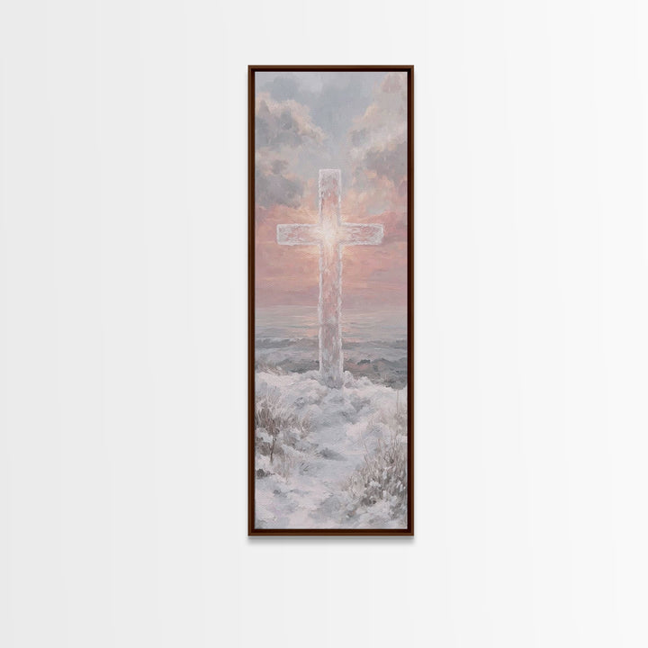 Rising Light Cross – Framed Canvas Print – Skinny Art – Christian Art Canvas – Christian Wall Art – Christian Painting – Christian Christma