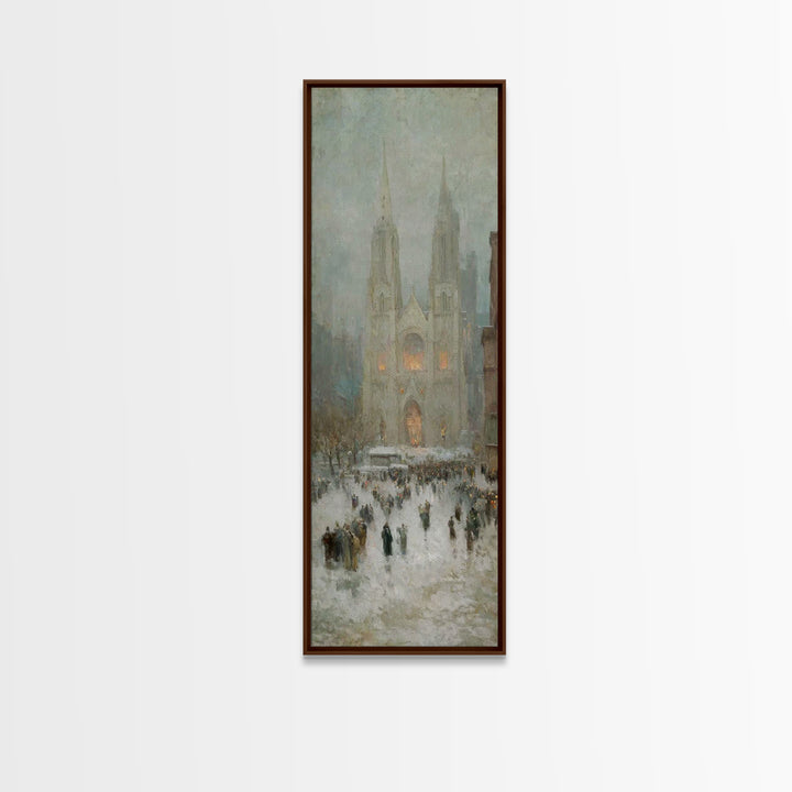 Cathedral Snow Gathering - Framed Canvas Print - Christian Art Canvas - Christmas Wall Art - Tall Skinny Art Print - Christian Painting - H