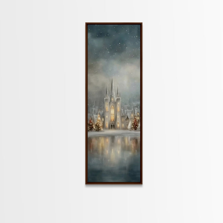Starry Temple Night - Framed Canvas Print - Christian Art Canvas - Narrow Art - Christian Christmas Decor - Moody Christmas Art - Christian