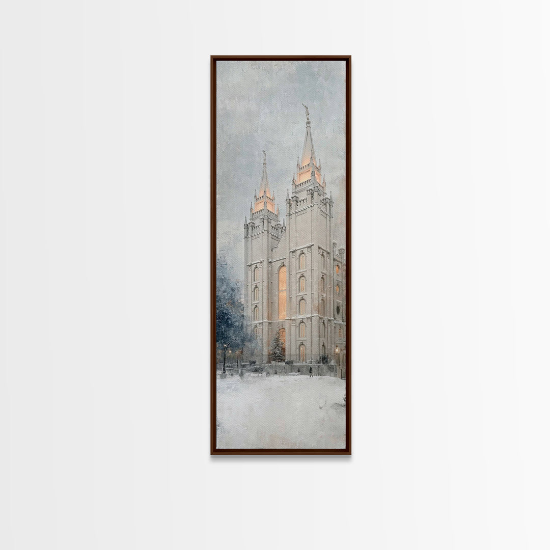Winter Temple Towers - Framed Canvas Print - Christian Christmas Art - Narrow Art - Christian Art Prints - Modern Christian Painting - Chri
