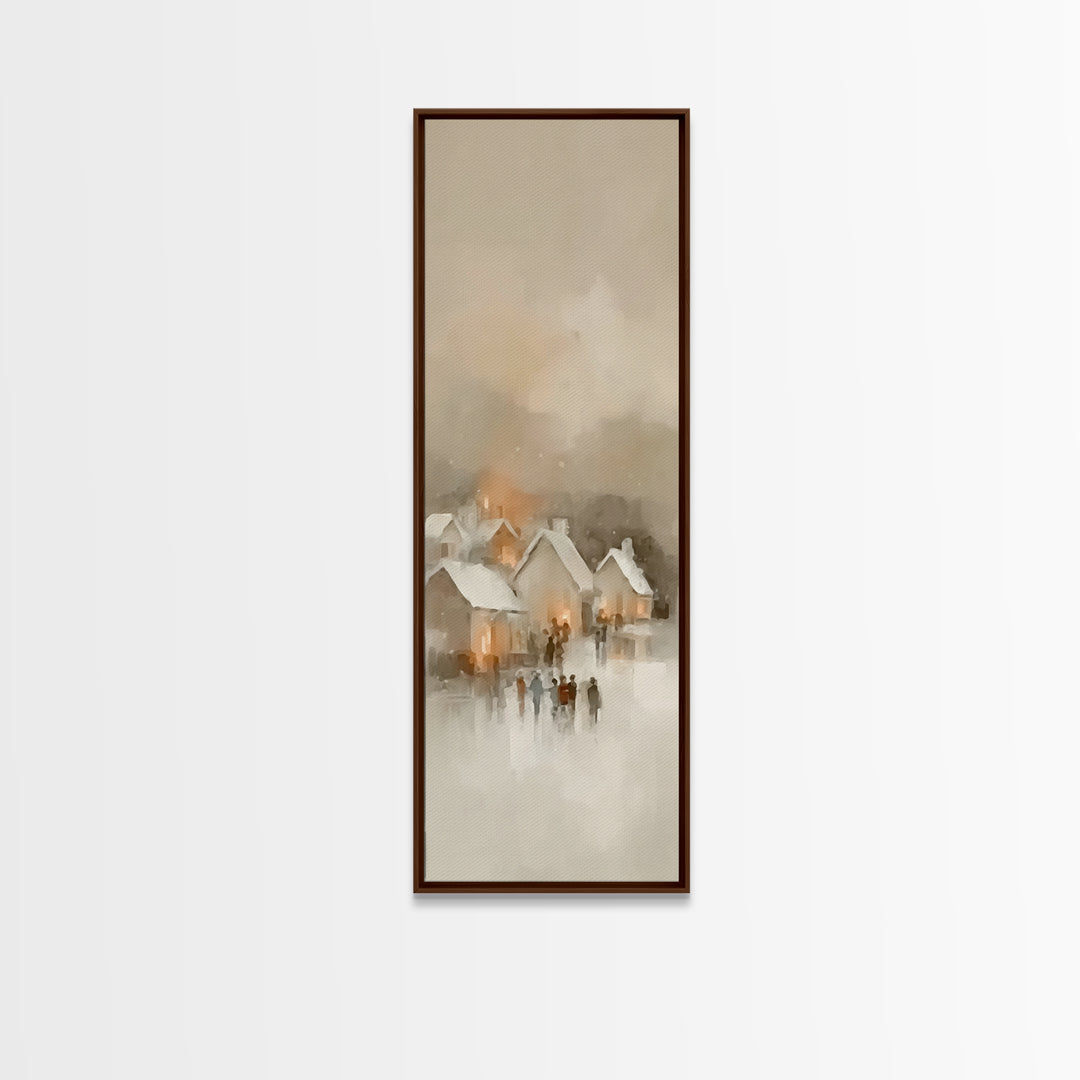 Village Lantern Glow - Framed Canvas Print - Christian Wall Art - Tall Skinny Art Print - Christian Christmas Art - Christian Art Canvas -