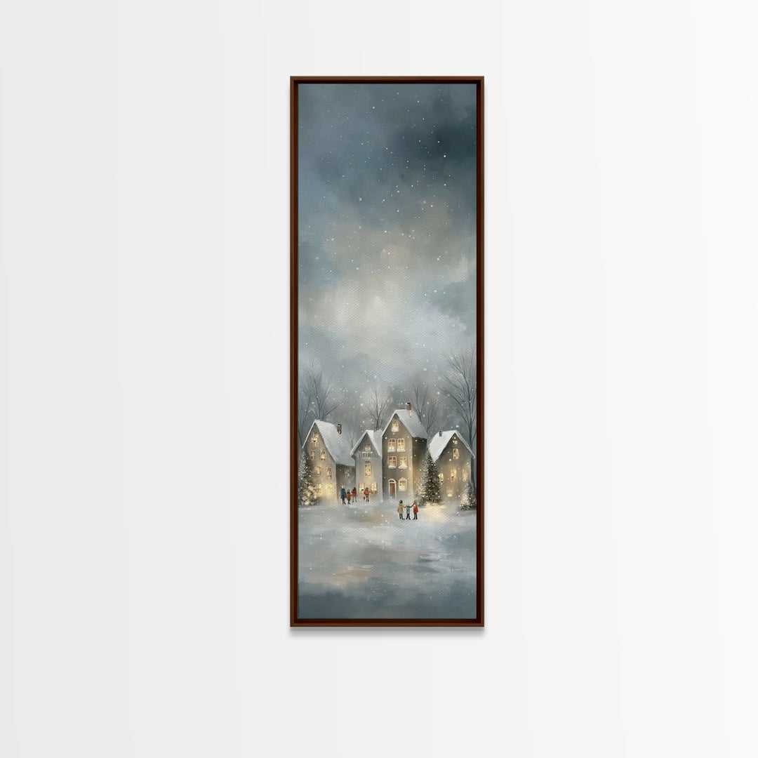 Snowfall Village Peace – Framed Canvas Print – Christian Wall Art – Christmas Art – Narrow Art – Christian Art Canvas – Christian Christmas