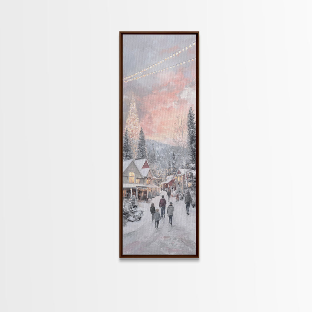 Evening Noel Stroll, Framed Canvas Print, Christmas Art Prints, Christian Wall Art, Skinny Art, Christian Christmas Decor, Christian Art Ca
