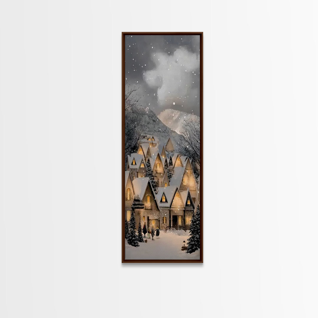 Winter Cottage Harmony – Framed Canvas Print – Christian Christmas Art – Tall Narrow Wall Art – Christian Art Work – Christmas Wall Art – C