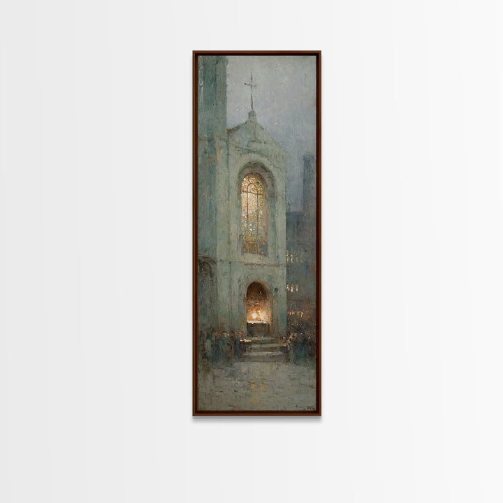 Eternal Chapel Glow – Framed Canvas Print – Christian Wall Art – Christian Art Painting – Vintage Christian Art – Tall Narrow Wall Art