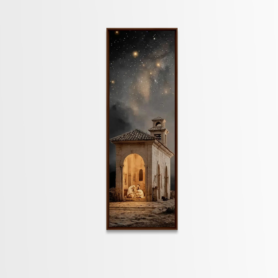 Sanctuary Nativity – Framed Canvas Print – Christian Christmas Art – Christian Wall Art – Christian Art Canvas – Narrow Art