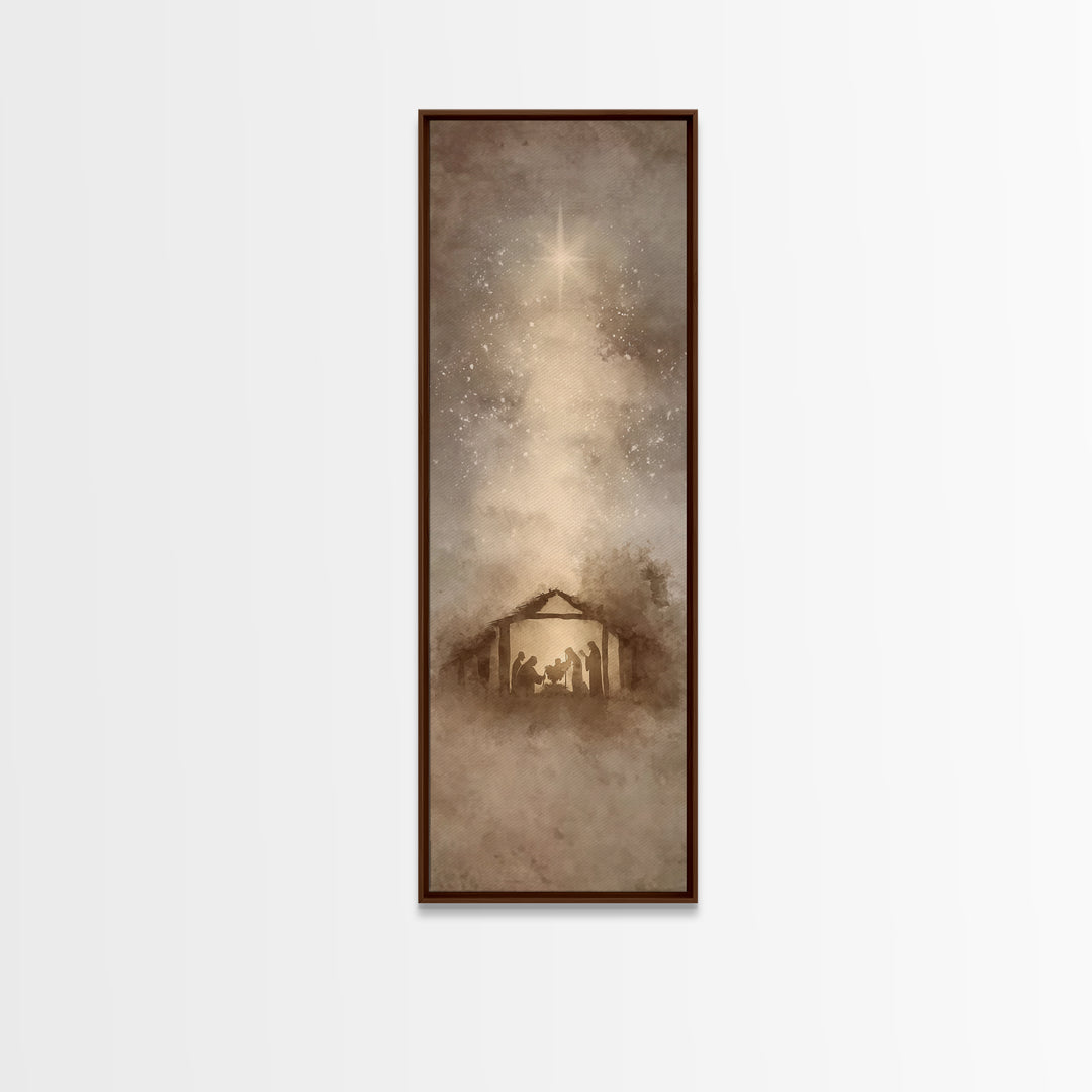 Blessed Manger Light – Framed Canvas Print – Christian Art Canvas – Christian Christmas Art – Christian Wall Art – Skinny Art