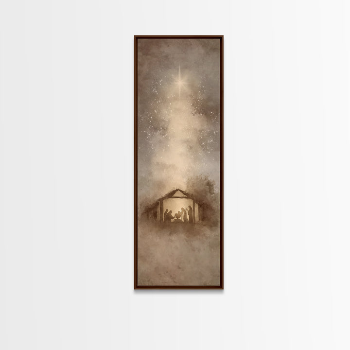 Blessed Manger Light – Framed Canvas Print – Christian Art Canvas – Christian Christmas Art – Christian Wall Art – Skinny Art