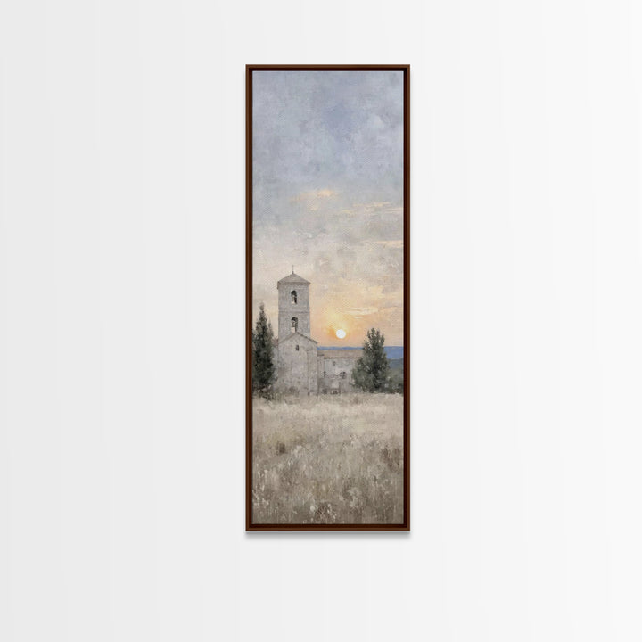 Sunset Chapel Peace – Framed Canvas Print – Tall Narrow Wall Art – Christian Wall Art – Christmas Art – Christian Art Canvas – Jesus Art
