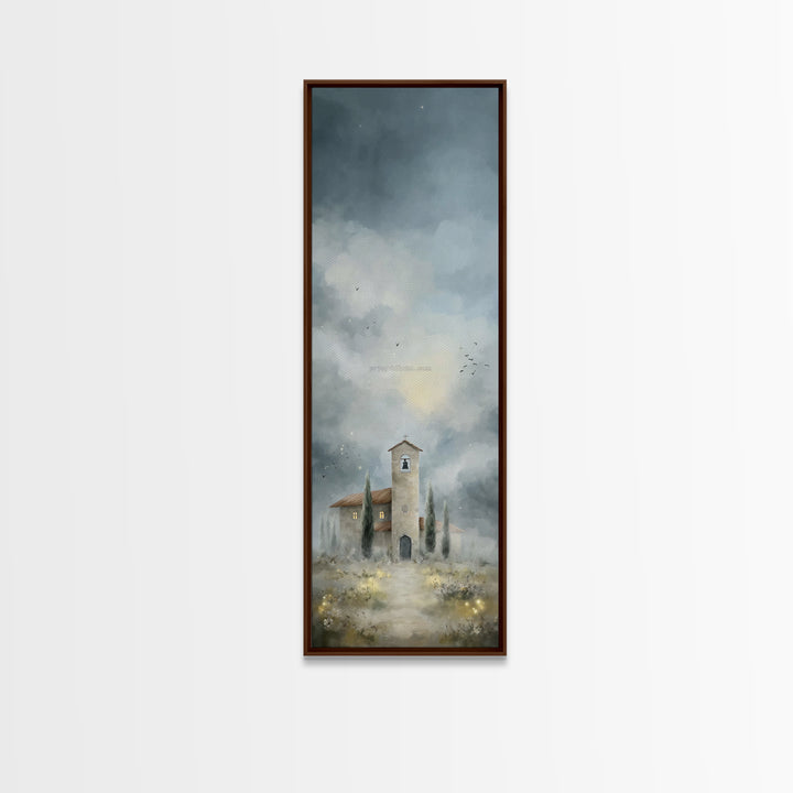 Morning Church Light, Framed Canvas Print, Narrow Art, Christmas Wall Art, Christian Art, Christian Painting, Christian Art Canvas, Jesus A