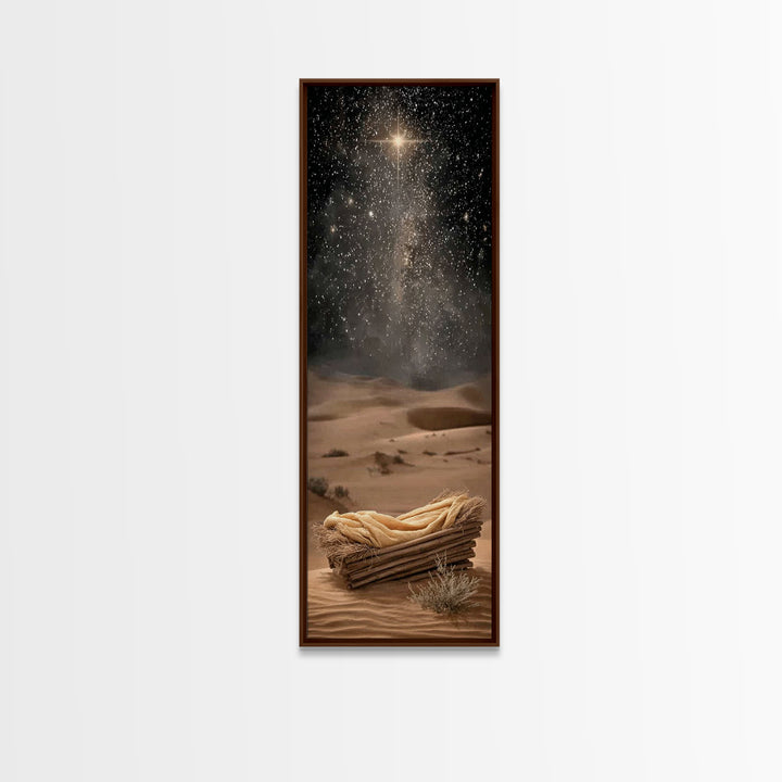 Holy Night Manger, Framed Canvas Print, Skinny Art, Christian Christmas Art, Christian Art Canvas, Christian Wall Art, Jesus Art, Christian