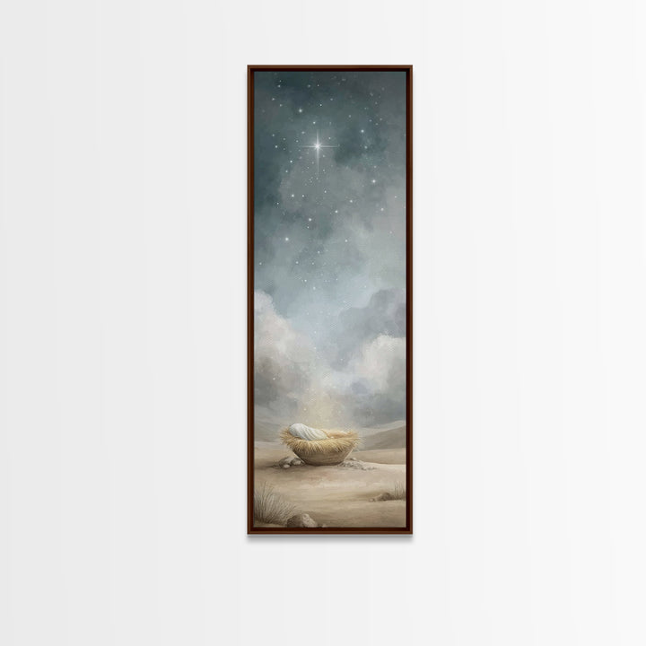 Holy Manger Star – Framed Canvas Print – Tall Narrow Wall Art – Christian Christmas Art – Christian Art Canvas – Jesus Painting – Christian