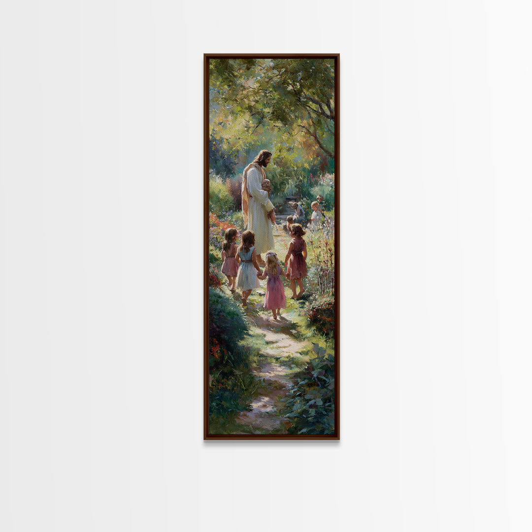 Teach The Children | Framed Canvas Print | Tall Skinny Art Print | Christian Art | Jesus Painting | Christian Art Canvas | Christian Wall A