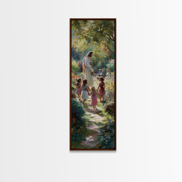 Teach The Children | Framed Canvas Print | Tall Skinny Art Print | Christian Art | Jesus Painting | Christian Art Canvas | Christian Wall A