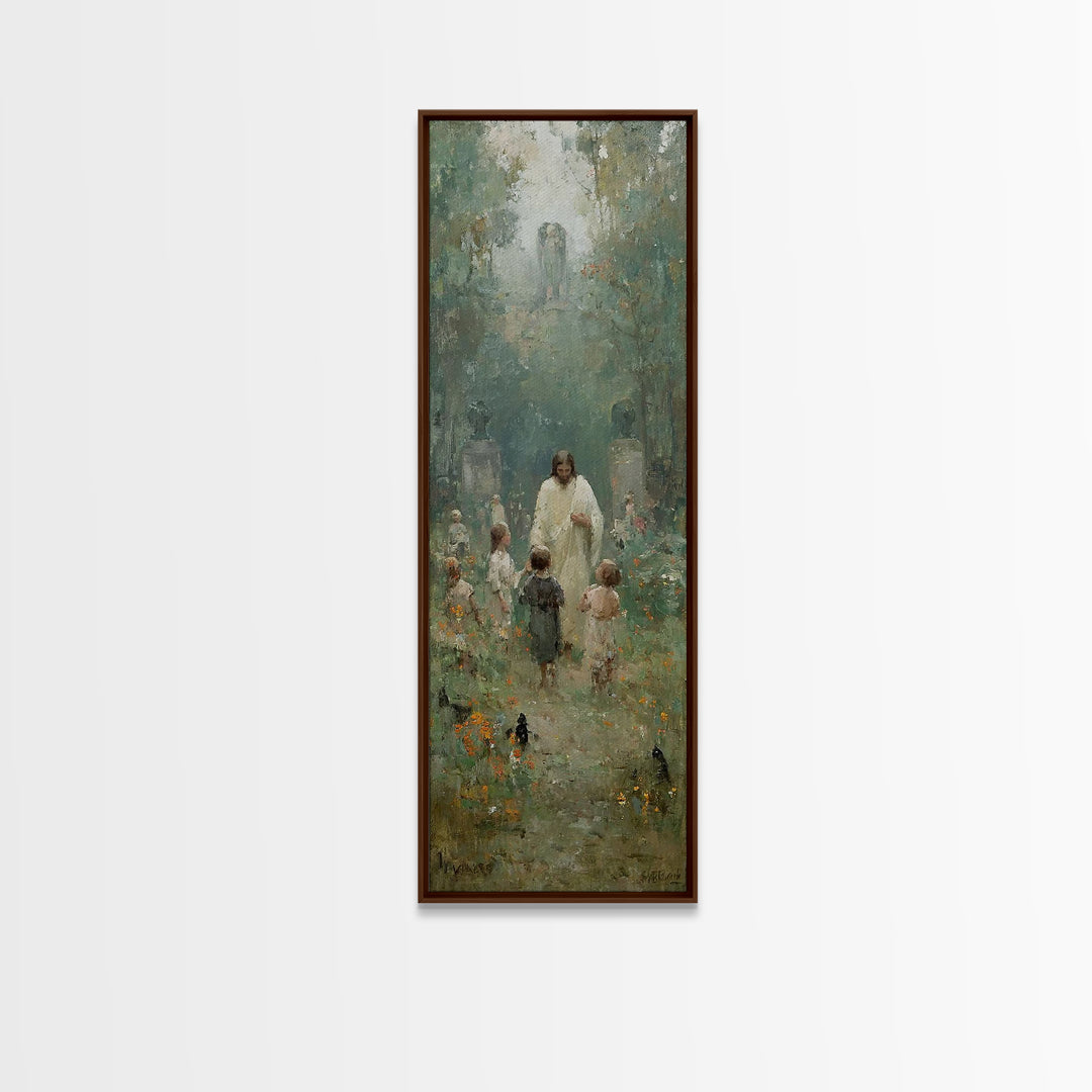 Gentle Shepherd Meadow, Framed Canvas Print, Skinny Art, Christian Art Canvas, Jesus Painting, Christian Wall Art, Christian Art