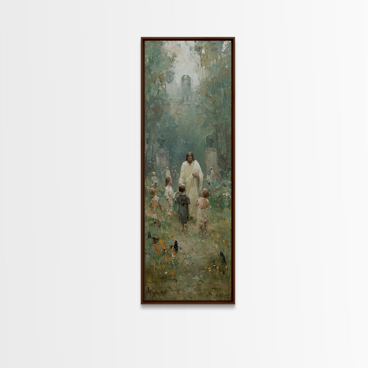 Gentle Shepherd Meadow, Framed Canvas Print, Skinny Art, Christian Art Canvas, Jesus Painting, Christian Wall Art, Christian Art